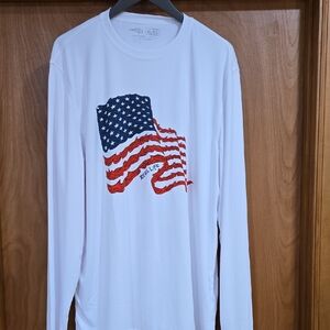 Reel Life Men's White Long Sleeve Shirt with Flag Graphic